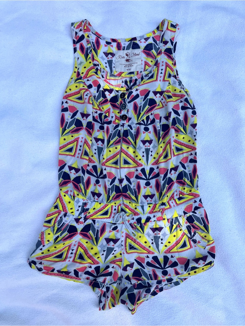 River Island Yellow Coral Black Geometric Romper
